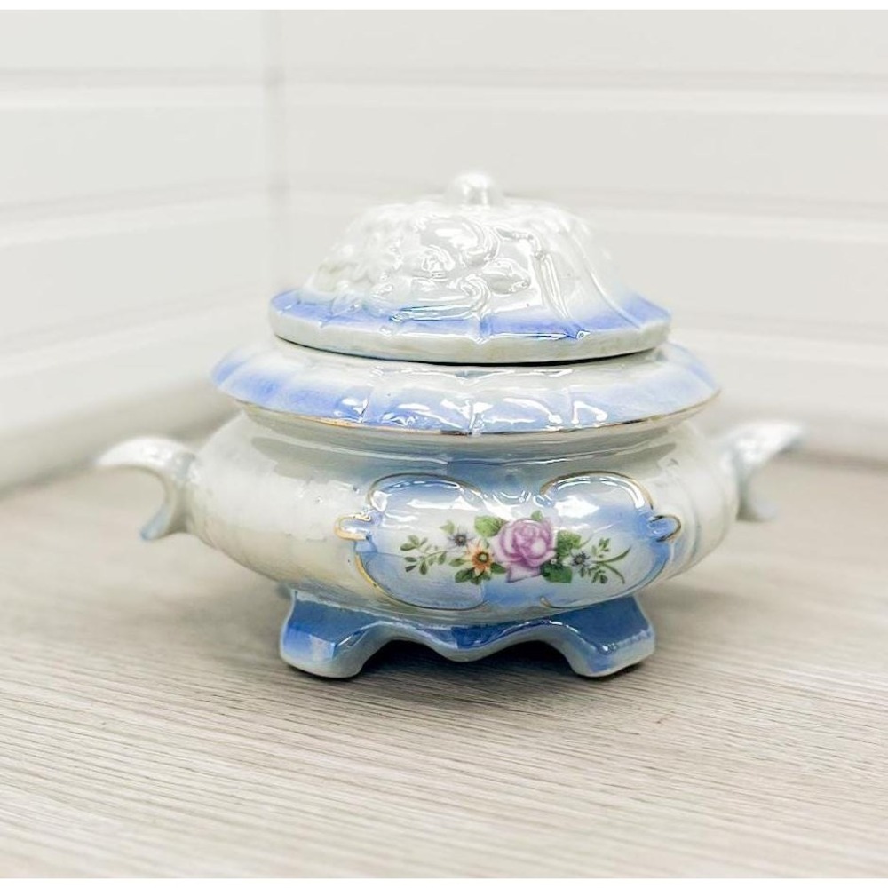 Vintage‎ Lusterware Trinket Jar: Floral Ceramic Biscuit Dish
